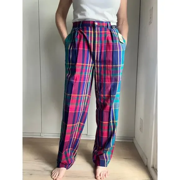 Vintage Polo Ralph Lauren Madras Plaid Golf Pants W32 Ivy League prep Made USA - Picture 4 of 11